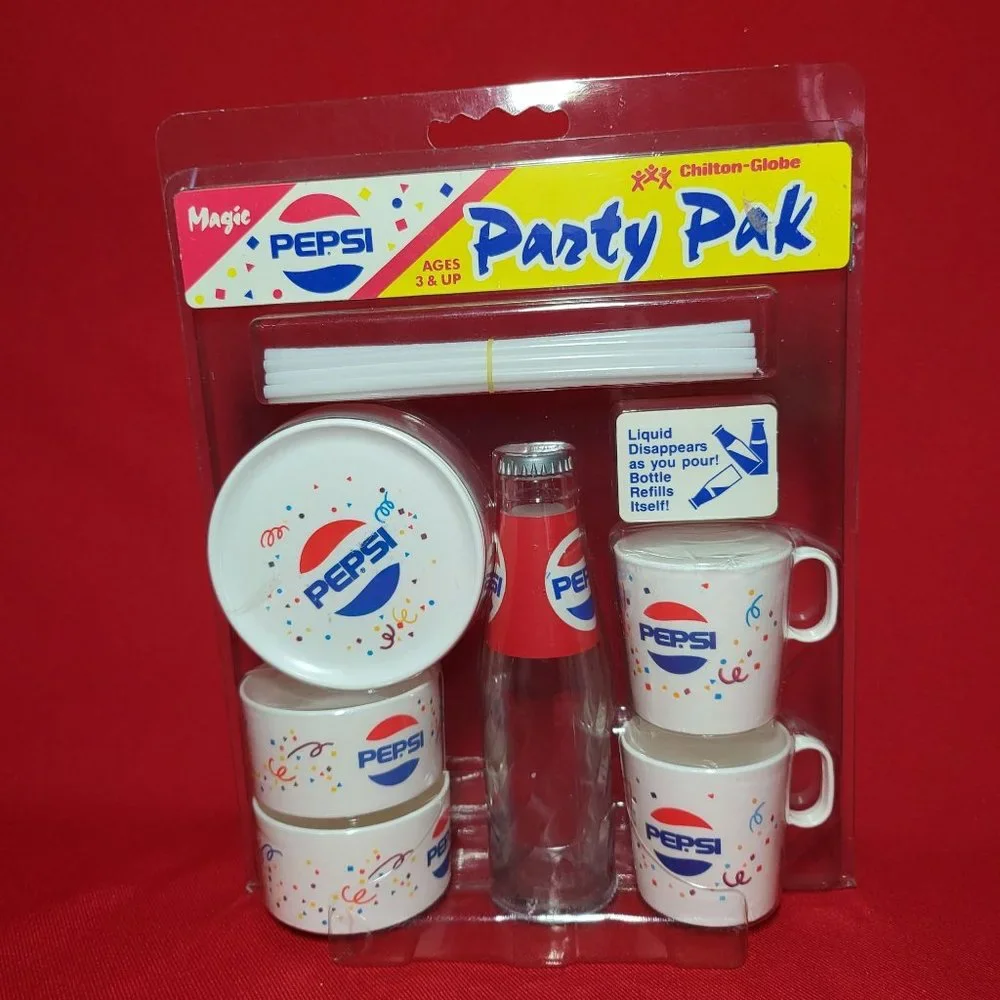 Vintage Chilton Toys Magic PEPSI Party Pack Bottle Cups Bowls Straws Plates NIP